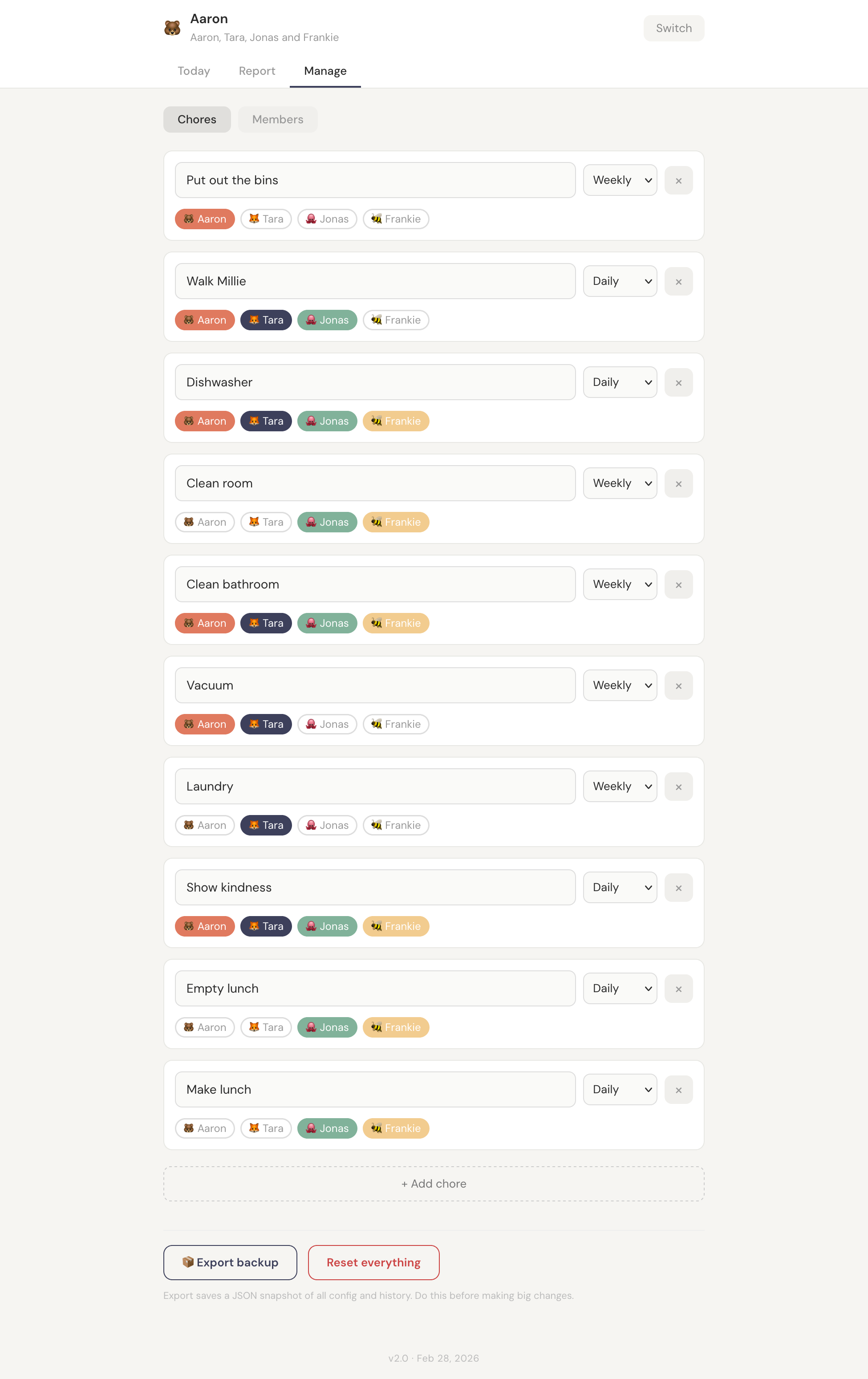 Chores screen