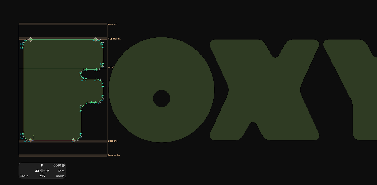 Sample of PREP font in Glyphs 4